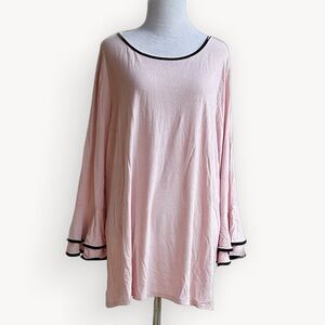 Whimsigoth Pink Flowy Tunic Blouse With Black Trim Classic Feminine Casual ~ 2X